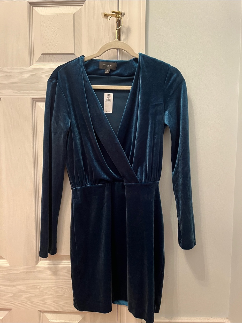 Banana Republic Teal Velvet Long-Sleeve Wrap Dress